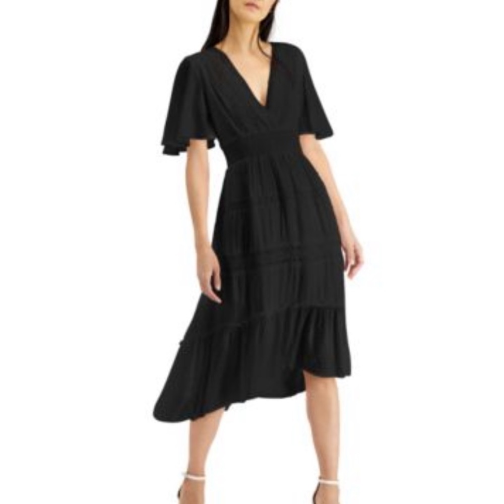 INC International Concepts Flutter-Sleeve High-Low Midi Dress - L